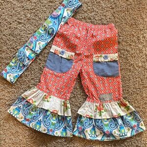 Eleanor Rose Red and Blue Ruffle Pants 3-4